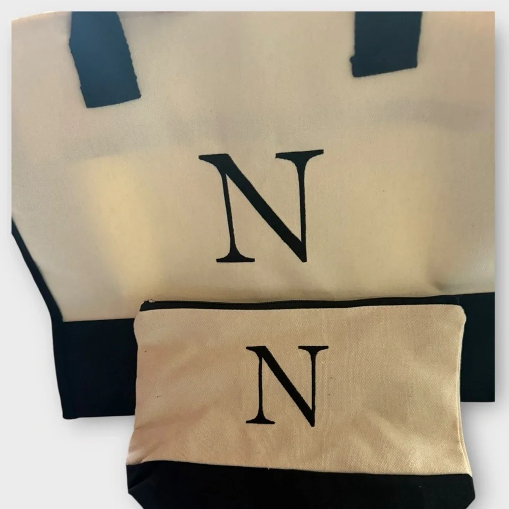 Letter “N” initial Black and White Tote Bag